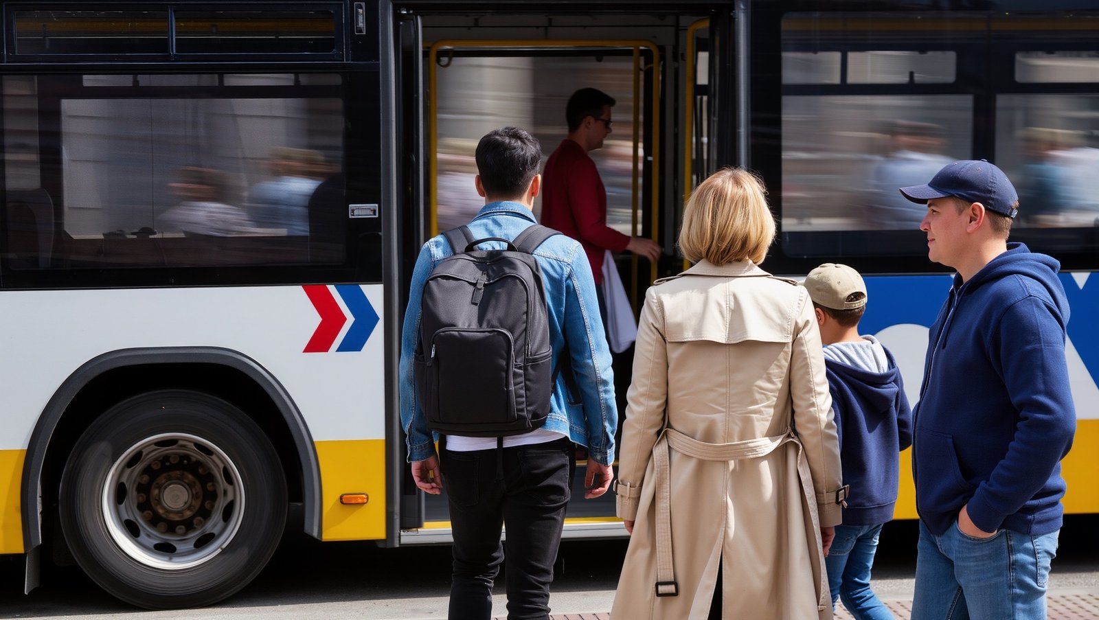 Group stepping off a StarTrans coach near the Princes Gates at Exhibition Place in Toronto