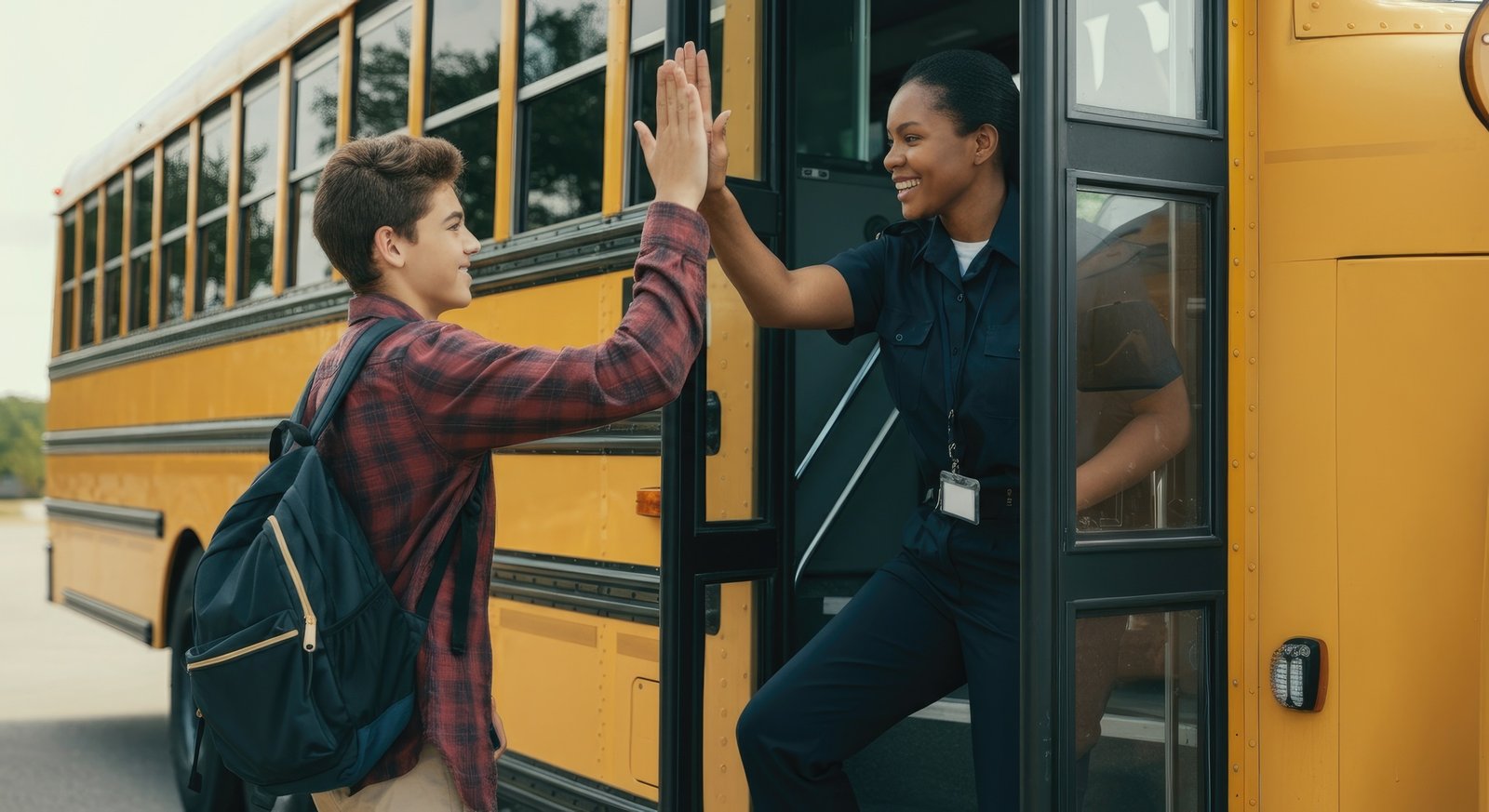 Students boarding a StarTrans school bus outside a Toronto school in early September