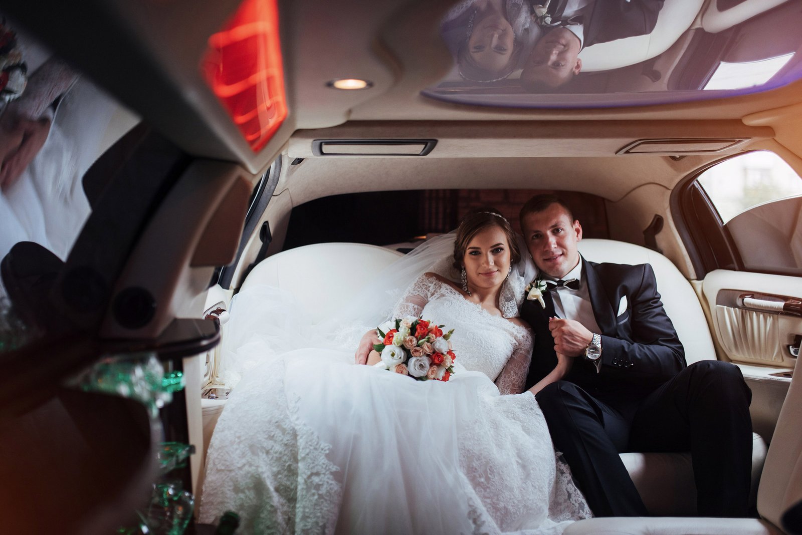 Wedding party boarding a charter bus in Toronto for guest transportation